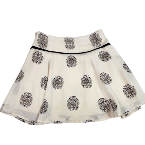 A.L.C. Skirt Womens 0 Cream Black Silk Geometric Medallion Flare Ballet Siren - Picture 2 of 11